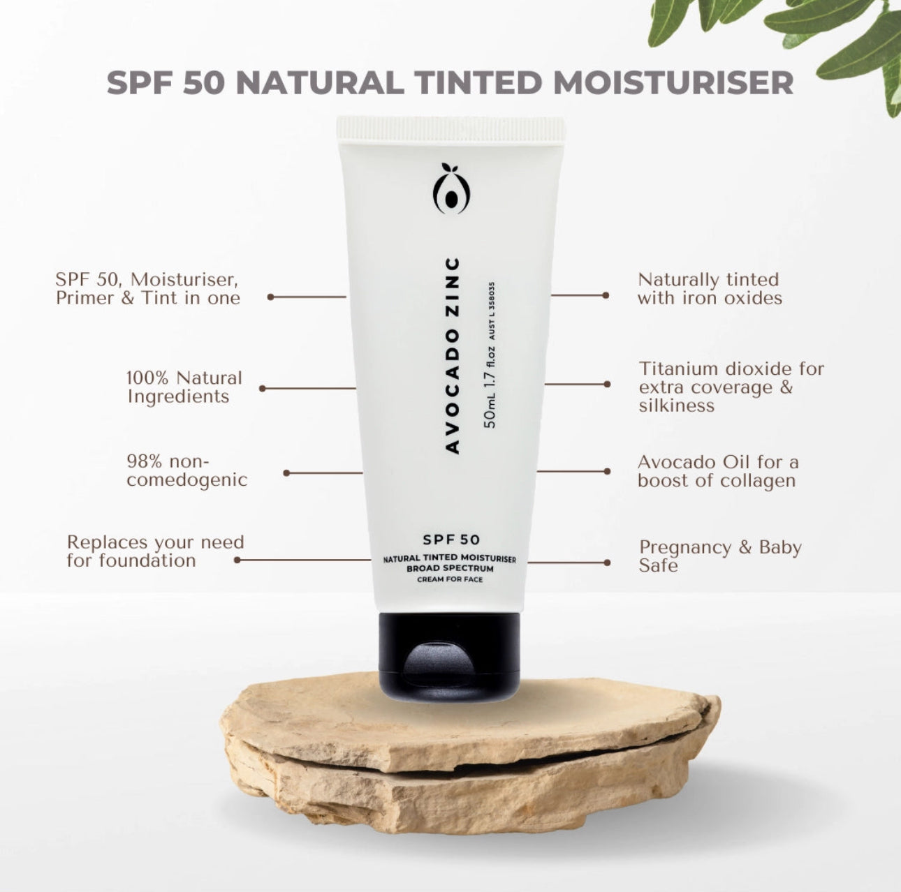 Avocado zinc SPF 50 natural tinted moisturiser LIGHT