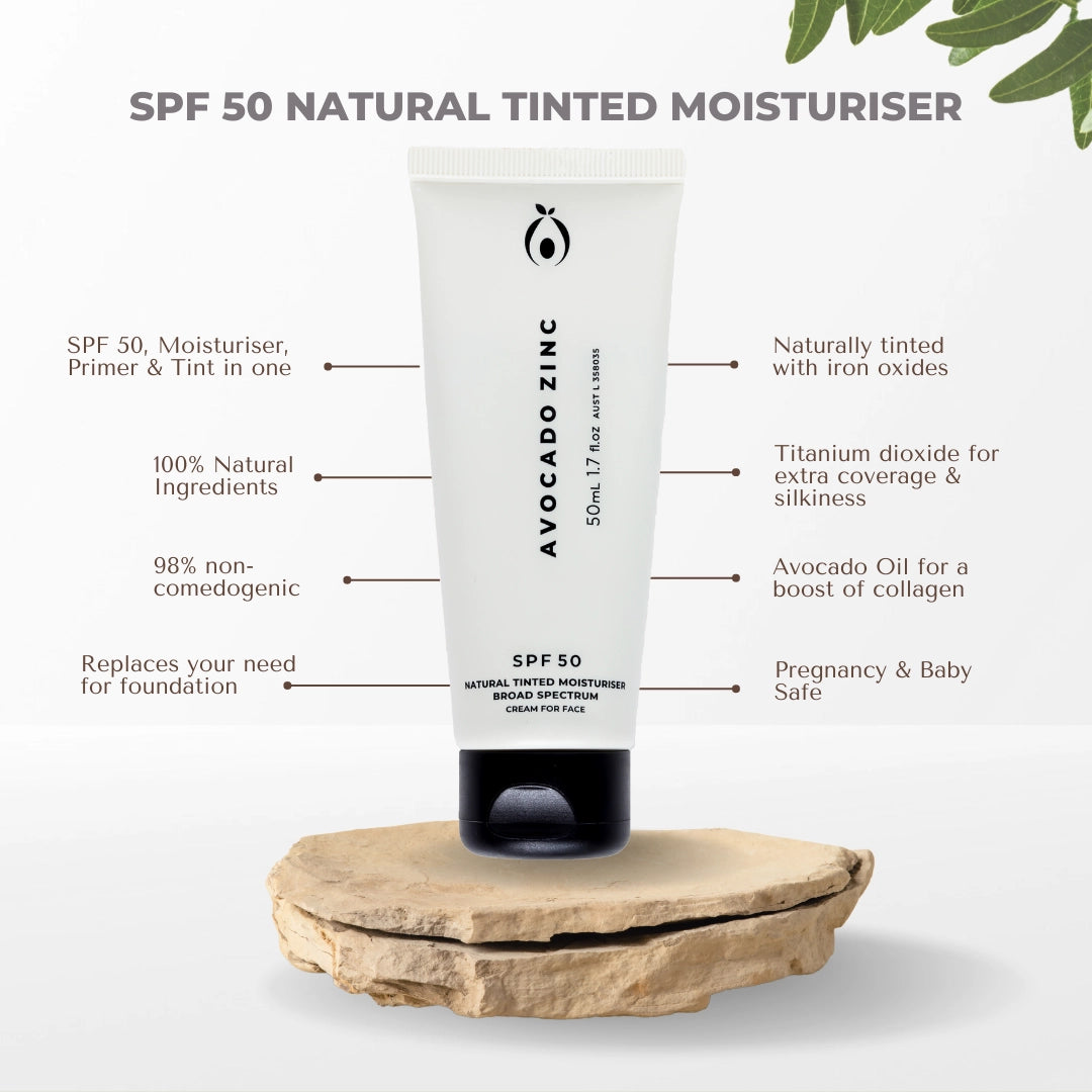 Avocado zinc SPF 50 Natural tinted moisturiser LIGHT-MEDIUM