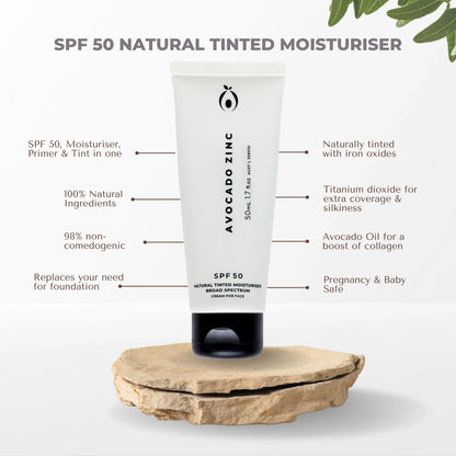 Avocado zinc SPF 50 Natural tinted moisturiser LIGHT-MEDIUM